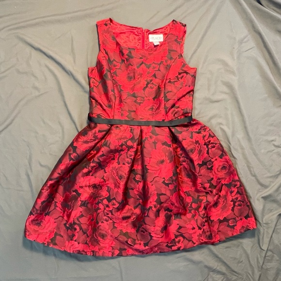Children’s Place Red Jacquard Pleated Special Occasion Holiday Dress Girls 12 - Picture 2 of 8